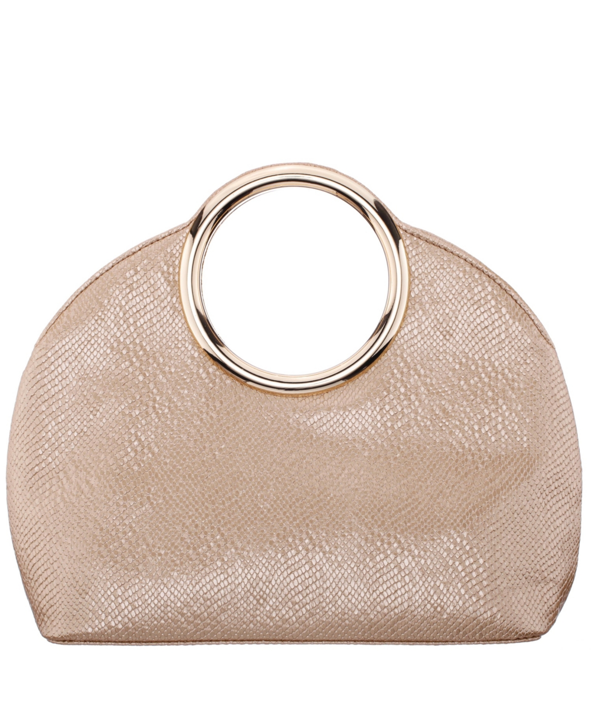 Metal Handles Embossed Snake Hobo Bag - Matte Gold