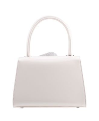 Crystal Flower Embellished Patent Satchel Bag