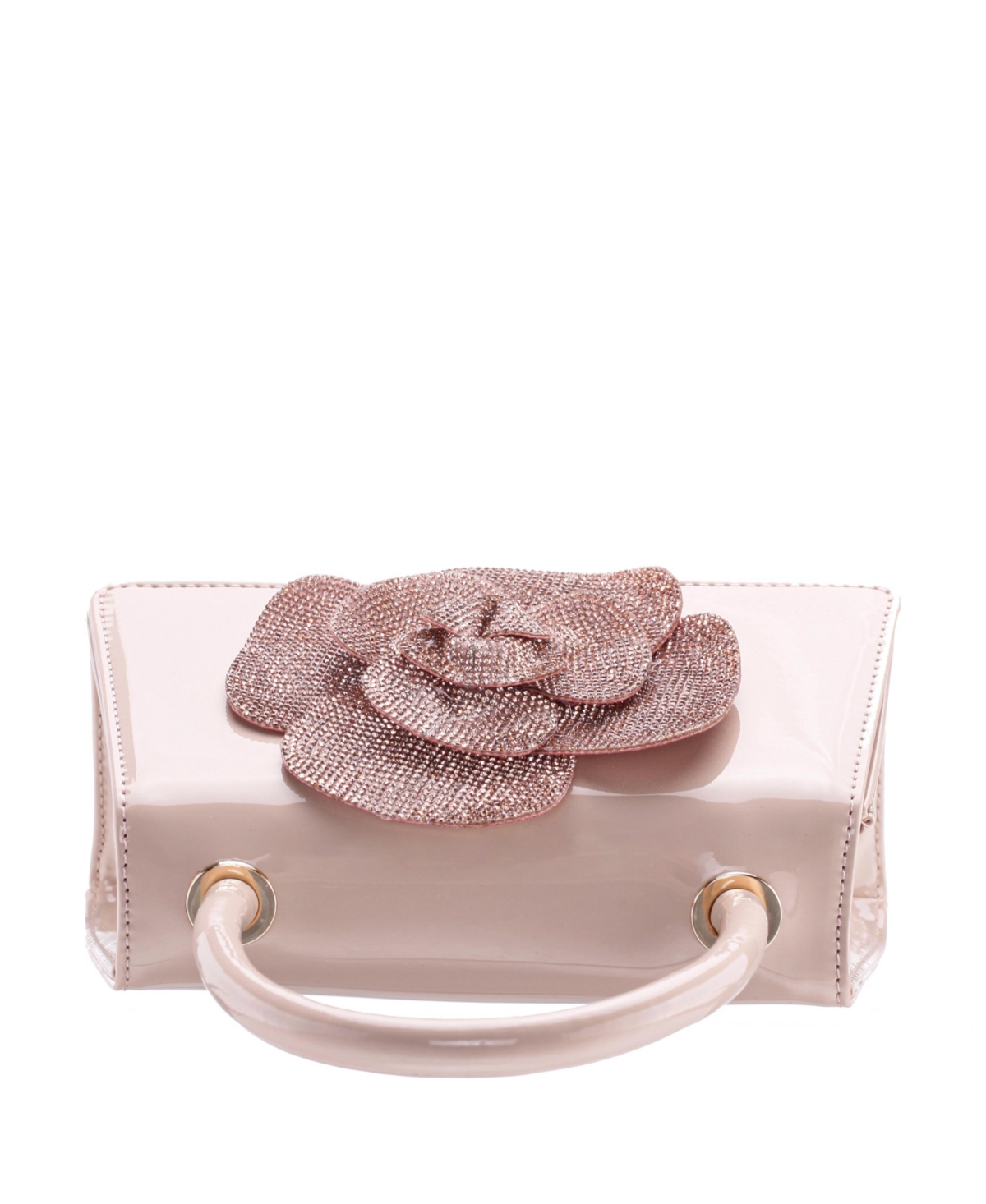 NINA CRYSTAL FLOWER EMBELLISHED PATENT SATCHEL BAG 