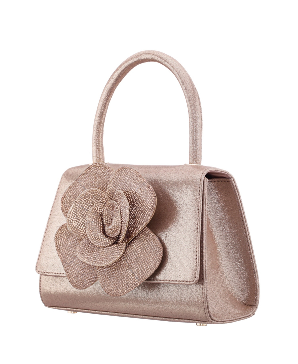 Shop Nina Crystal Flower Embellished Metallic Satchel Bag In Taupe