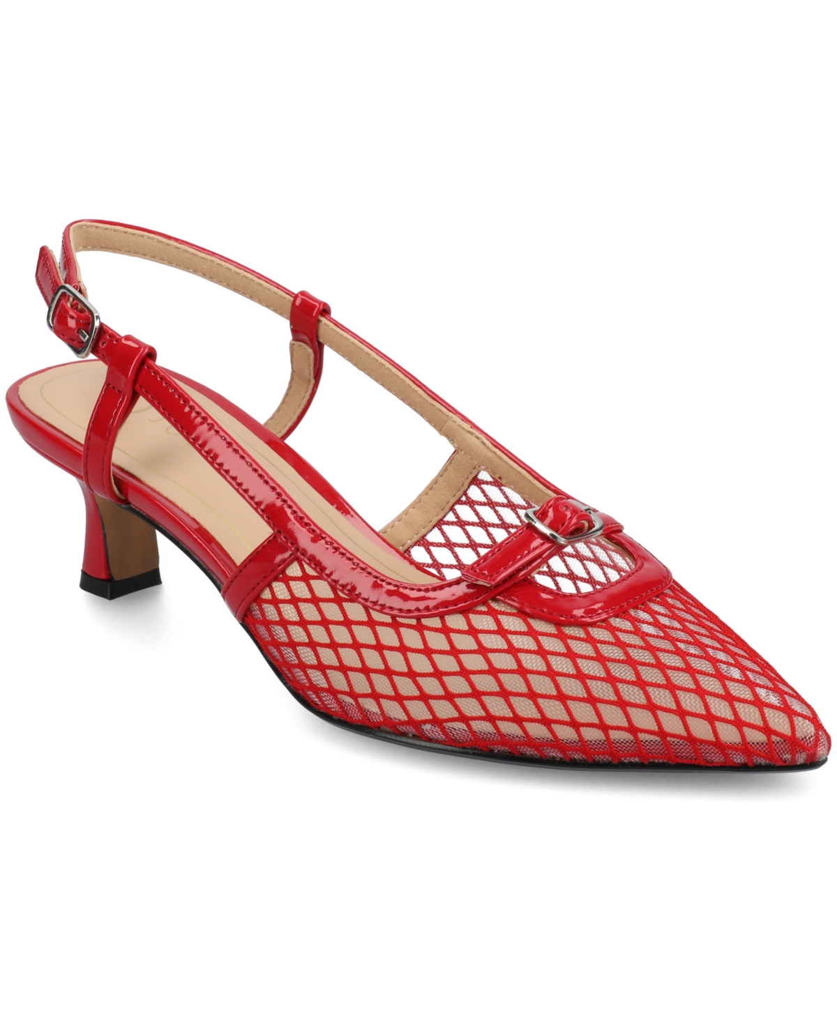 Journee Collection Padma Slingback Kitten Heel Pump In Mesh,red