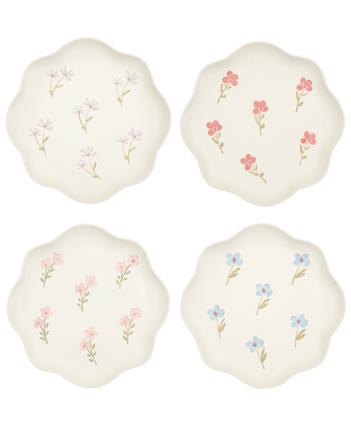 Haven Floral Scalloped Salad Plates, Set Of 4 In White With Floral Debossed