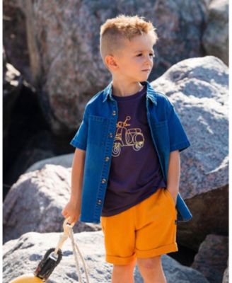 Toddler Boys Short Sleeve Button Down Shirt Dark Denim Blue - Toddler|Child