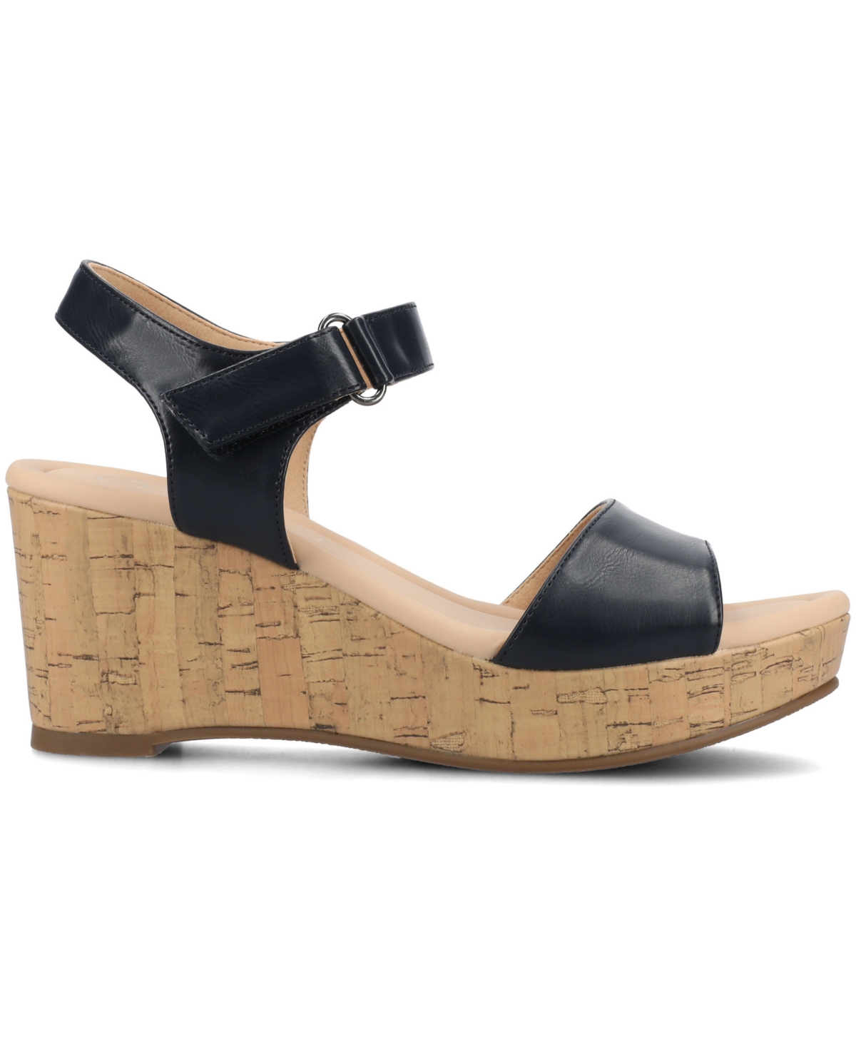 Journee Collection Ranae Platform Wedge Cork Sandal In Navy