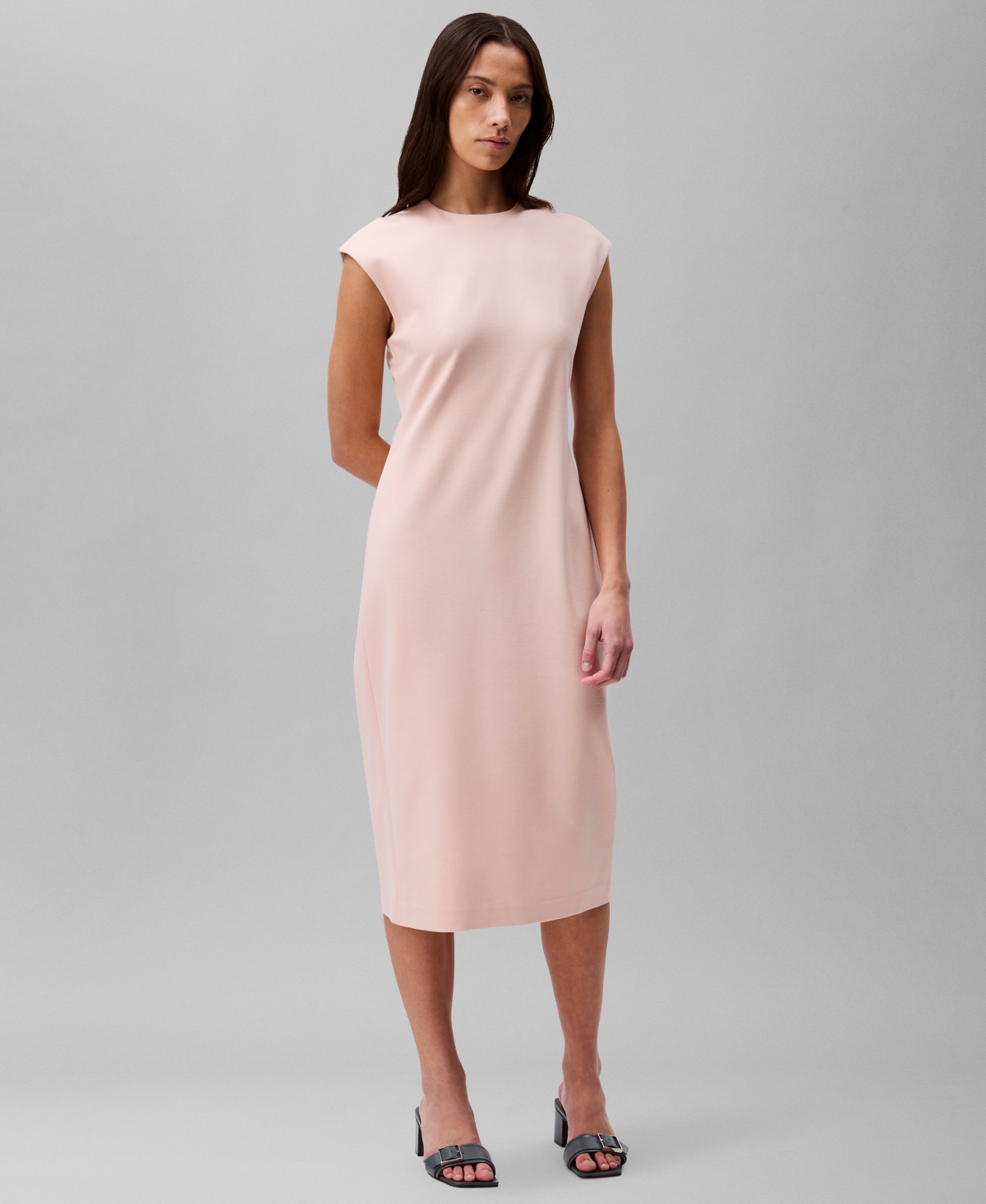 Calvin Klein Floral-print Tie-neck Shift Dress In Sepia Rose