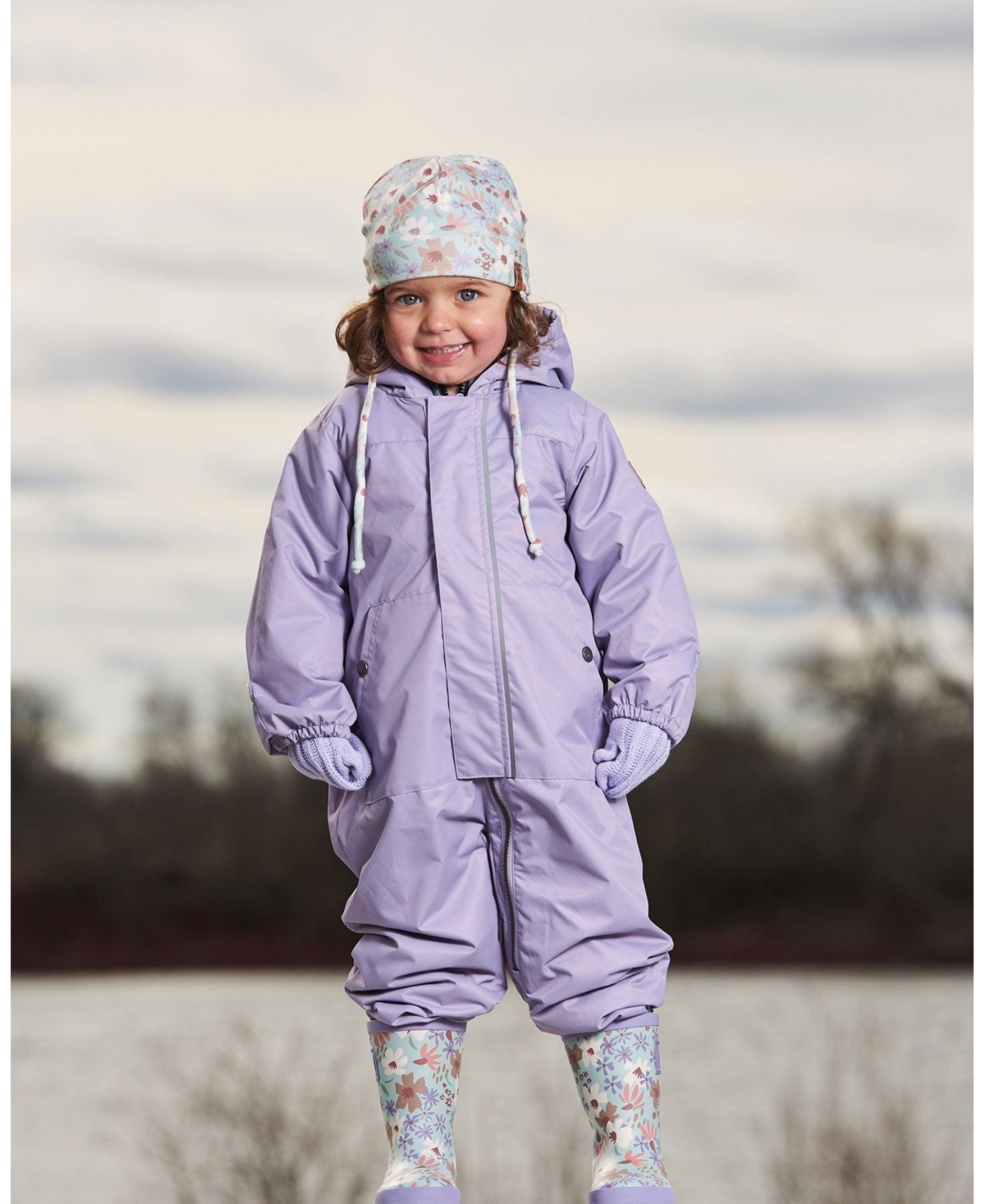 Deux par Deux Baby Girls Mid-Season One-Piece Outerwear Lilac With Printed Hat