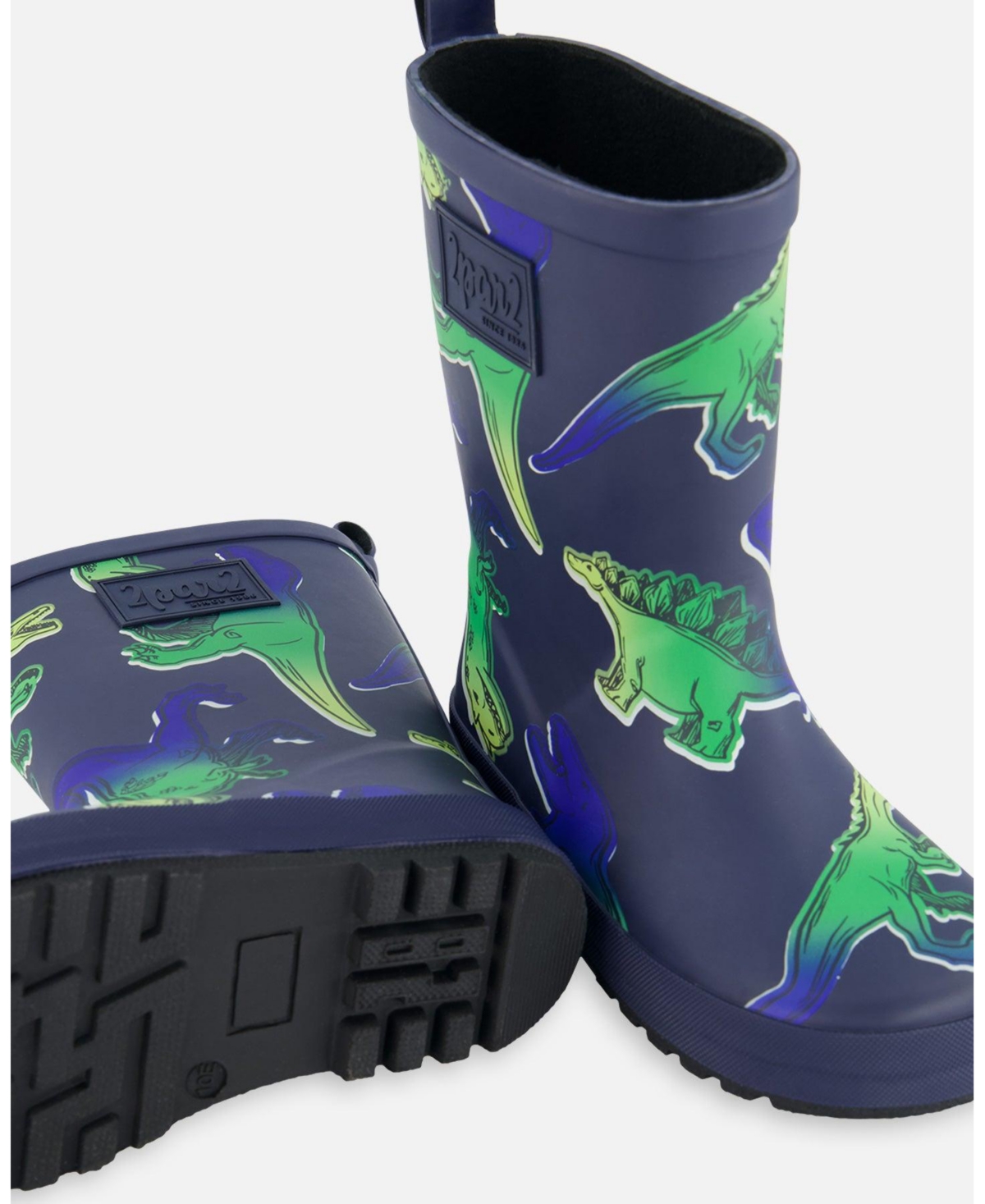 Deux par Little Boys Printed Rain Boots Blue And Green Dino On Navy - Toddler|Child