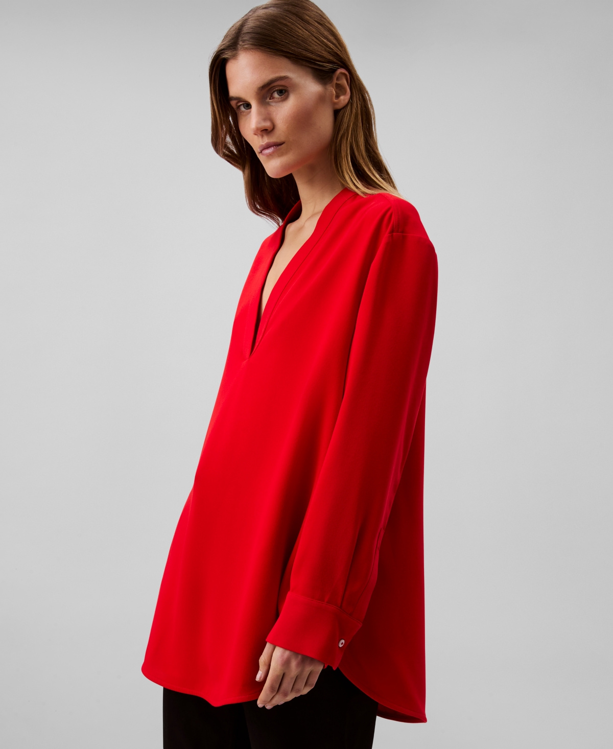 Calvin Klein Women's Relaxed V-neck Popover Tunic In Red