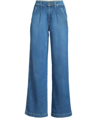 Women's Petite High Rise Soft Denim Pleated Wide Leg Trousers