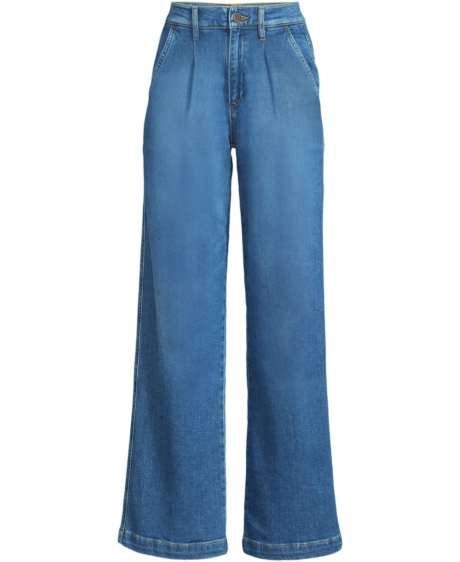 Petite High Rise Soft Denim Pleated Wide Leg Trousers