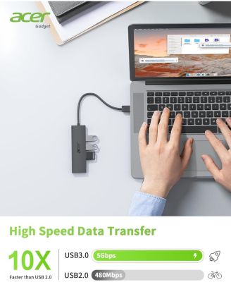 USB Hub, 4 Ports Multiple USB 3.0 Hub, USB Data Hub for Laptop with USB C Power Port, USB Extender for A Port Laptop, Windows, Linux, acer PC, and More(0.7ft)