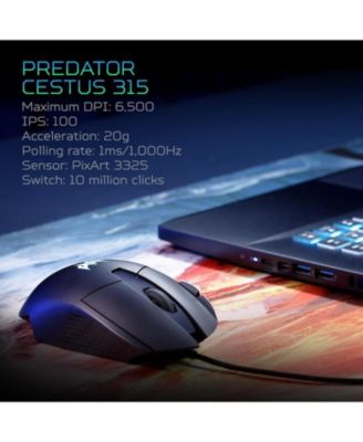 Predator Cestus 315 Gaming Mouse with PixArt Sensor, Adjustable DPI & 8 Buttons Including Burst Fire