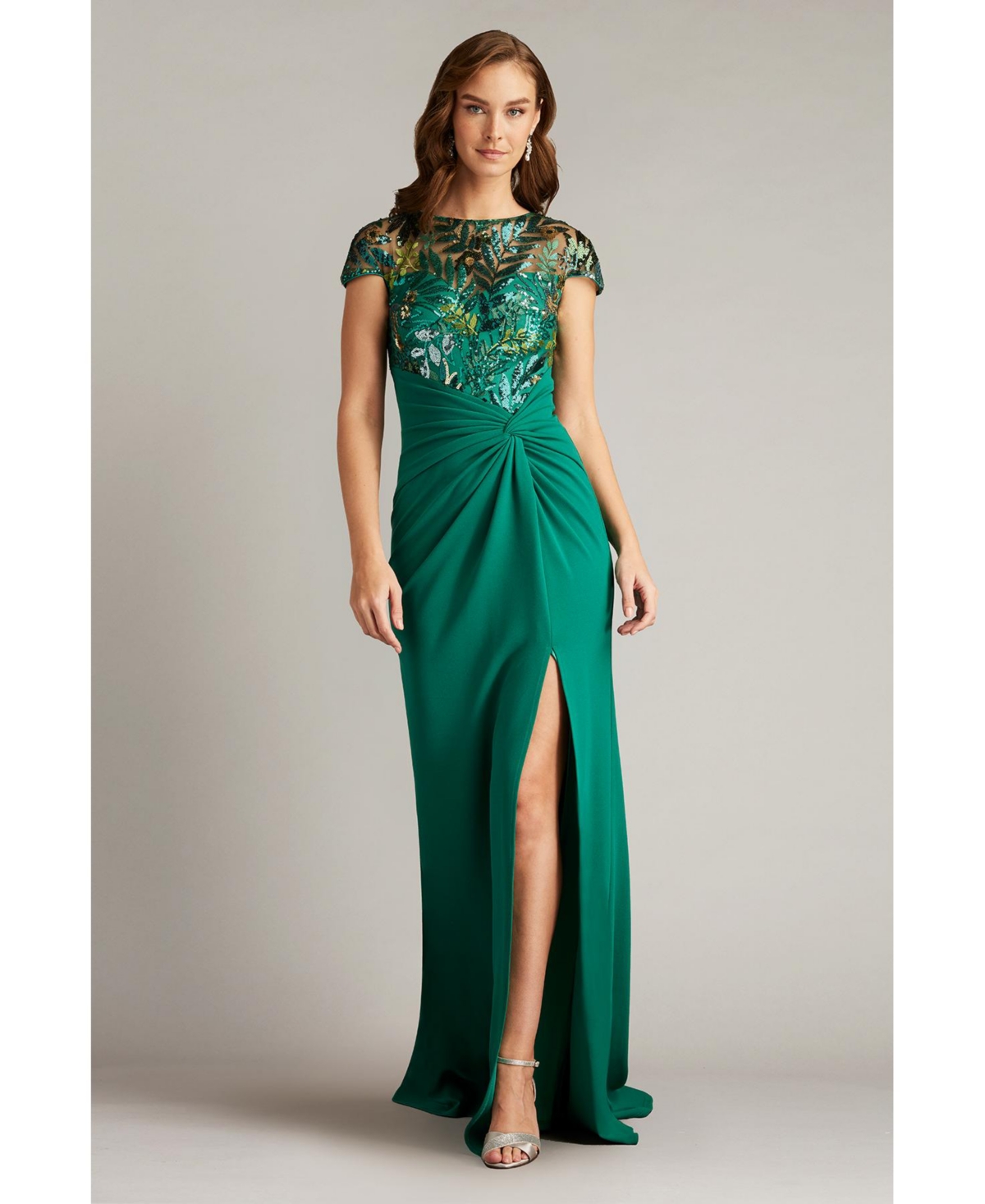 Tadashi Shoji Eleonora Draped Sequin Illusion Gown