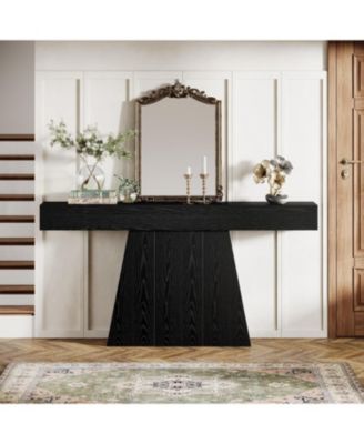 Wood 63-Inch Console Table with Trapezoidal Base for Entryway or Living Room