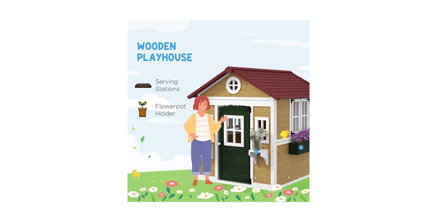 Детская игрушка Slickblue Outdoor Wood Playhouse with Windows and Doors, 3–8 лет, цвет: Бежевый / Зелёный — фото 4