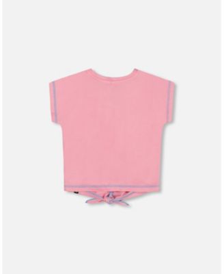 Deux Par Deux Organic Cotton Tee - Pink Candy Print and Knot Deux Par Deux Organic Cotton Tee - Pink Candy Print and Knot