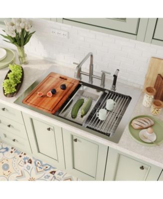 33" L x 22" W Single Bowl Stainless Steel Drop-in Workstation Kitchen Sink with Accessories