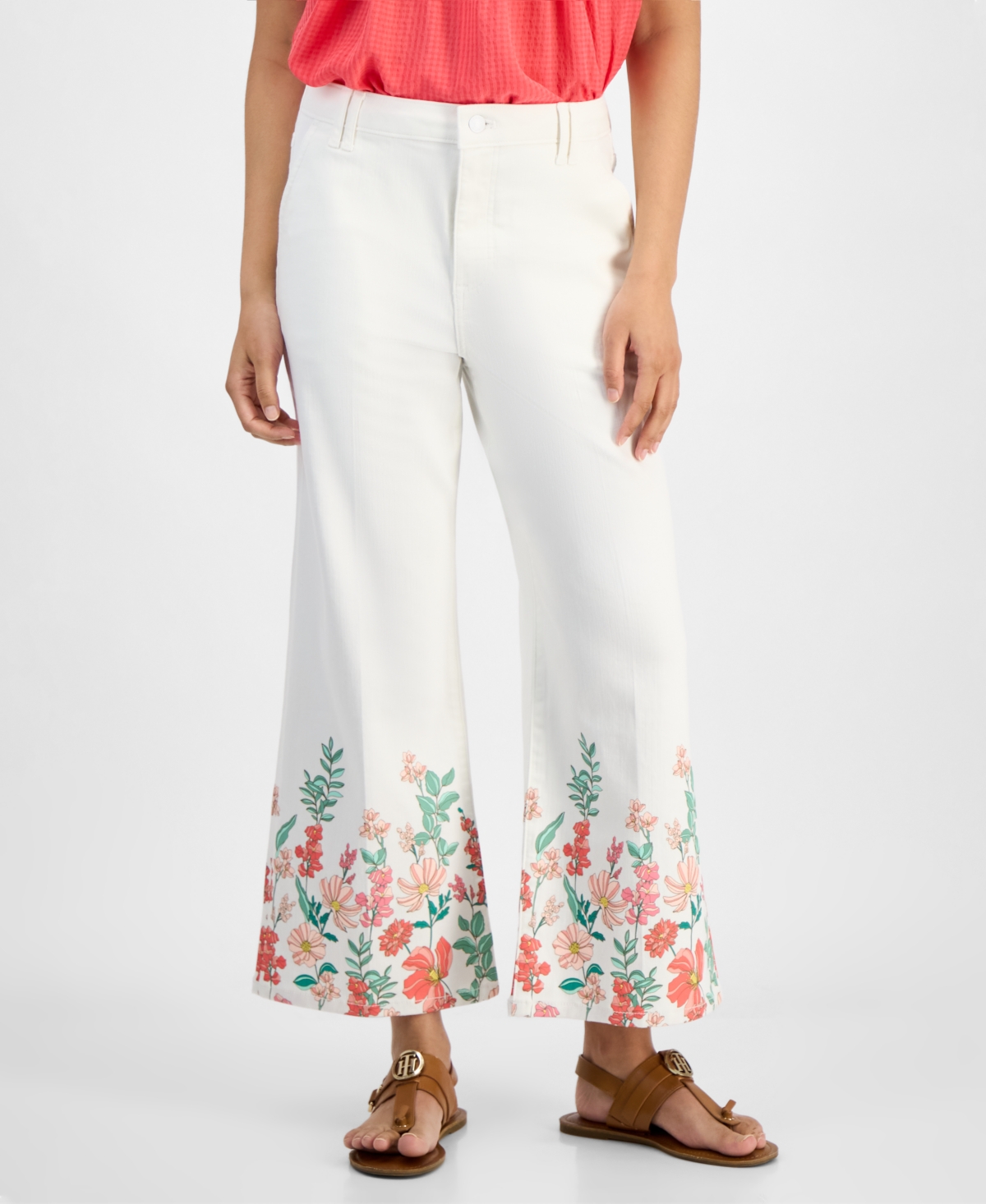 Tommy Hilfiger Women's Floral-hem Cropped Jeans In Bright White