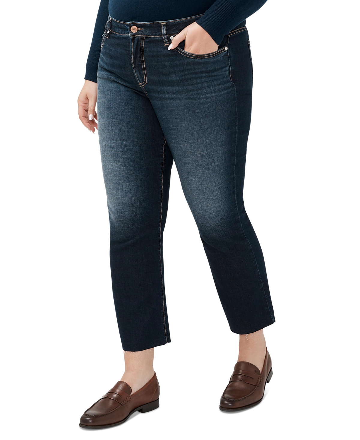 Shop Silver Jeans Co. Plus Size Suki Kick-flare Cropped Cut-hem Denim Jeans In Indigo