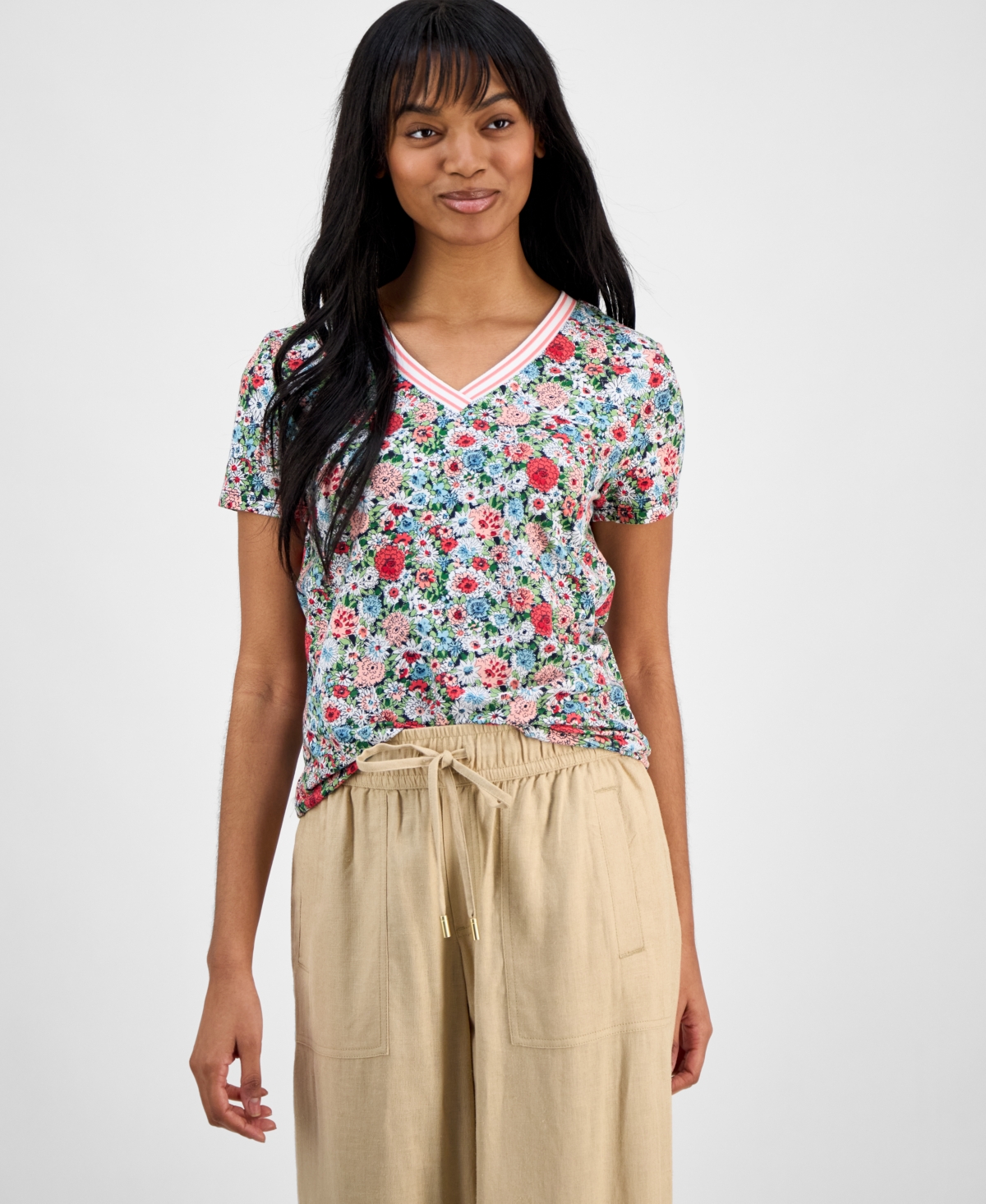 Women's Floral-Print V-Neck Top - Bloom Multi