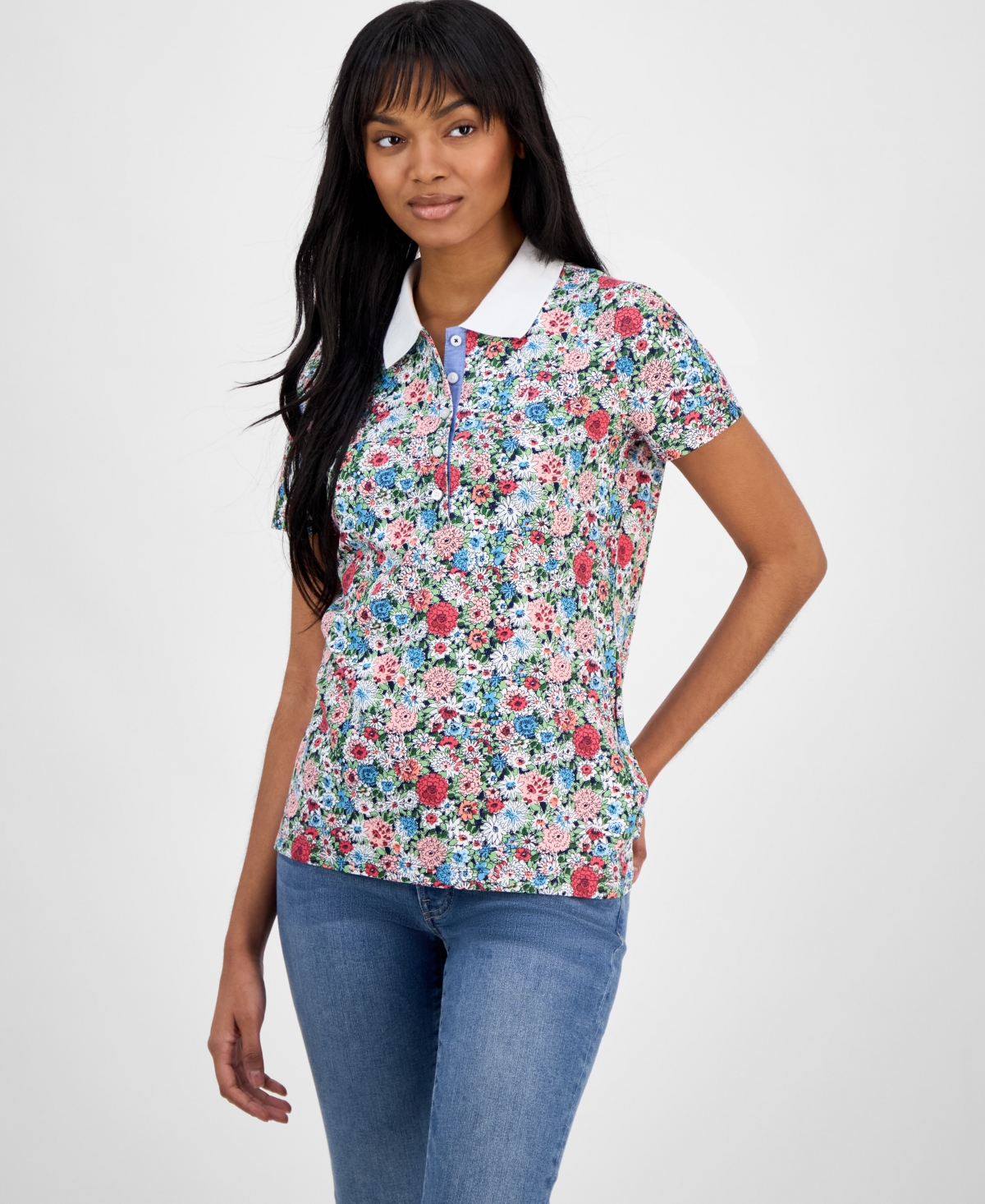 Women's Floral-Print Polo Shirt - Bloom Multi