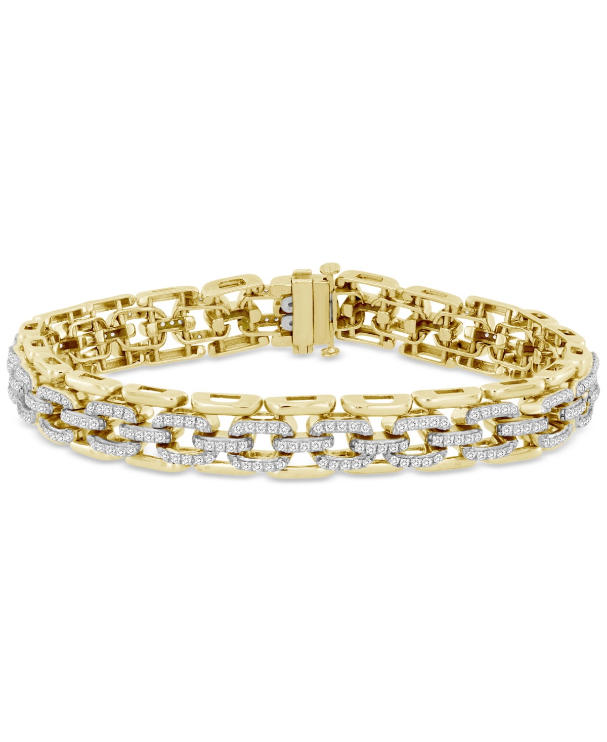 Macy's Men's Diamond Pave Wide Chain Link Bracelet (2-1/4 Ct. T.w.) In 10k Gold In Gold