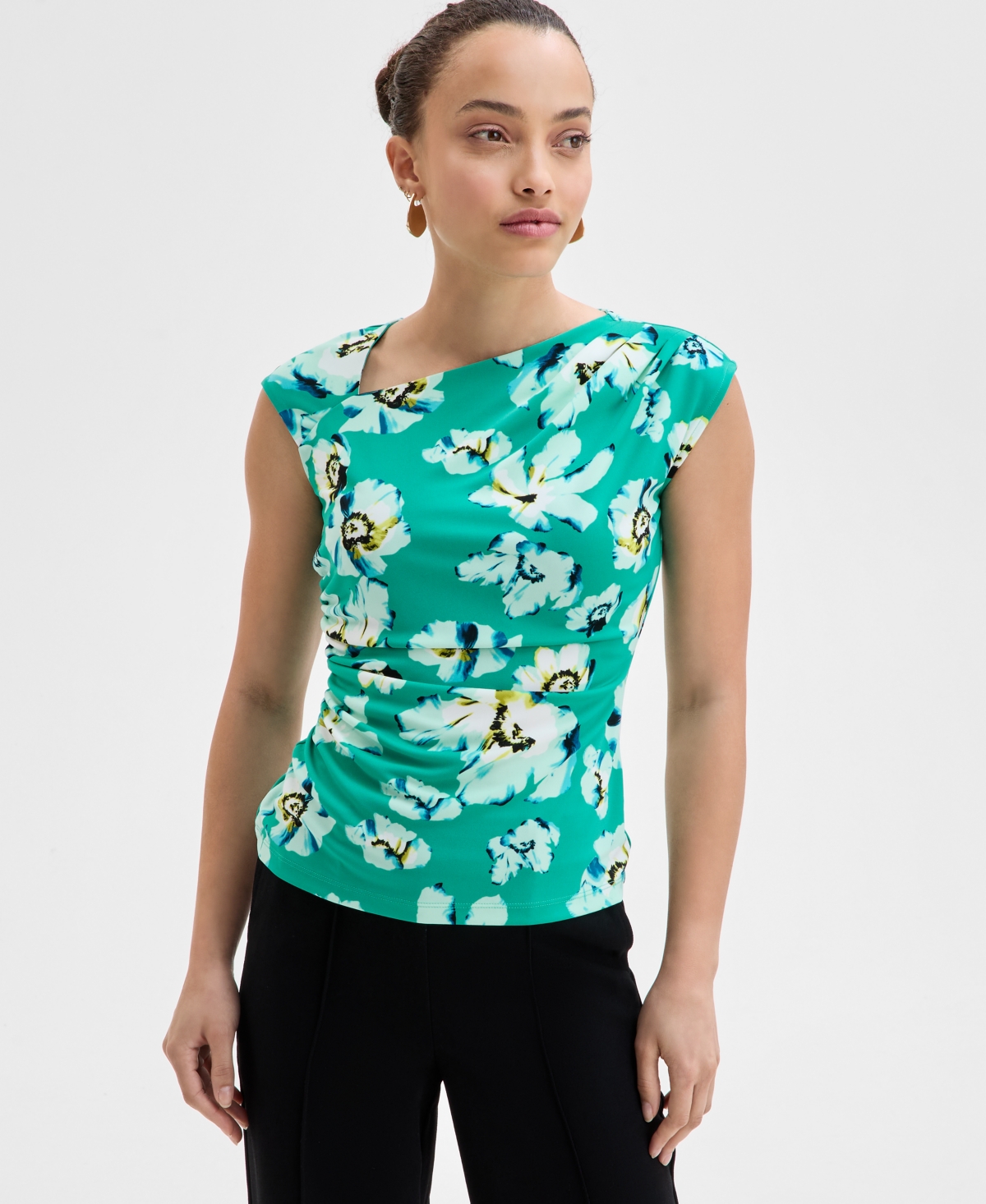 Petite Floral Asymmetric Draped Top, Exclusively at Macy's - Ravenah Wi