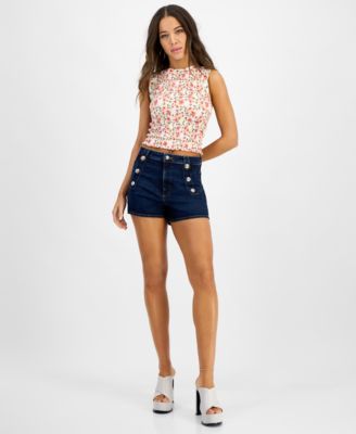GUESS - Women's Ellie Denim Sailor-Button Shorts