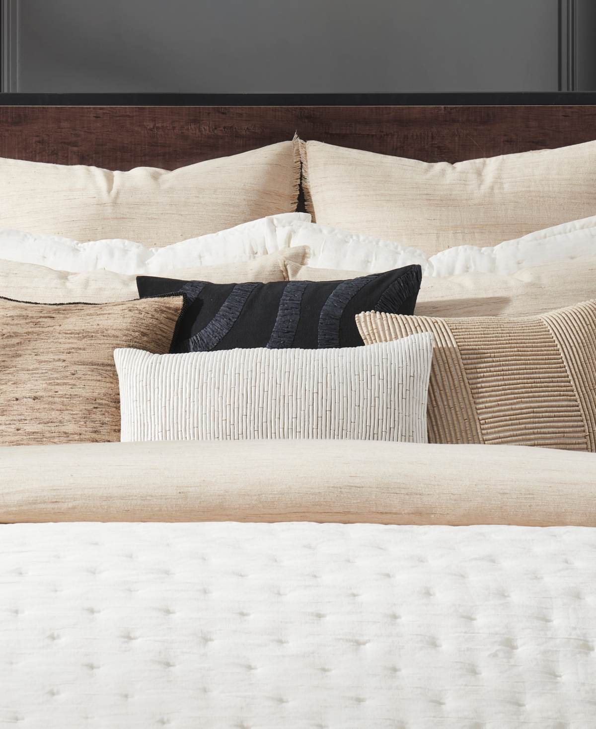 Donna Karan Home Embroidered Block Decorative Pillow, 11" X 22" In Sand