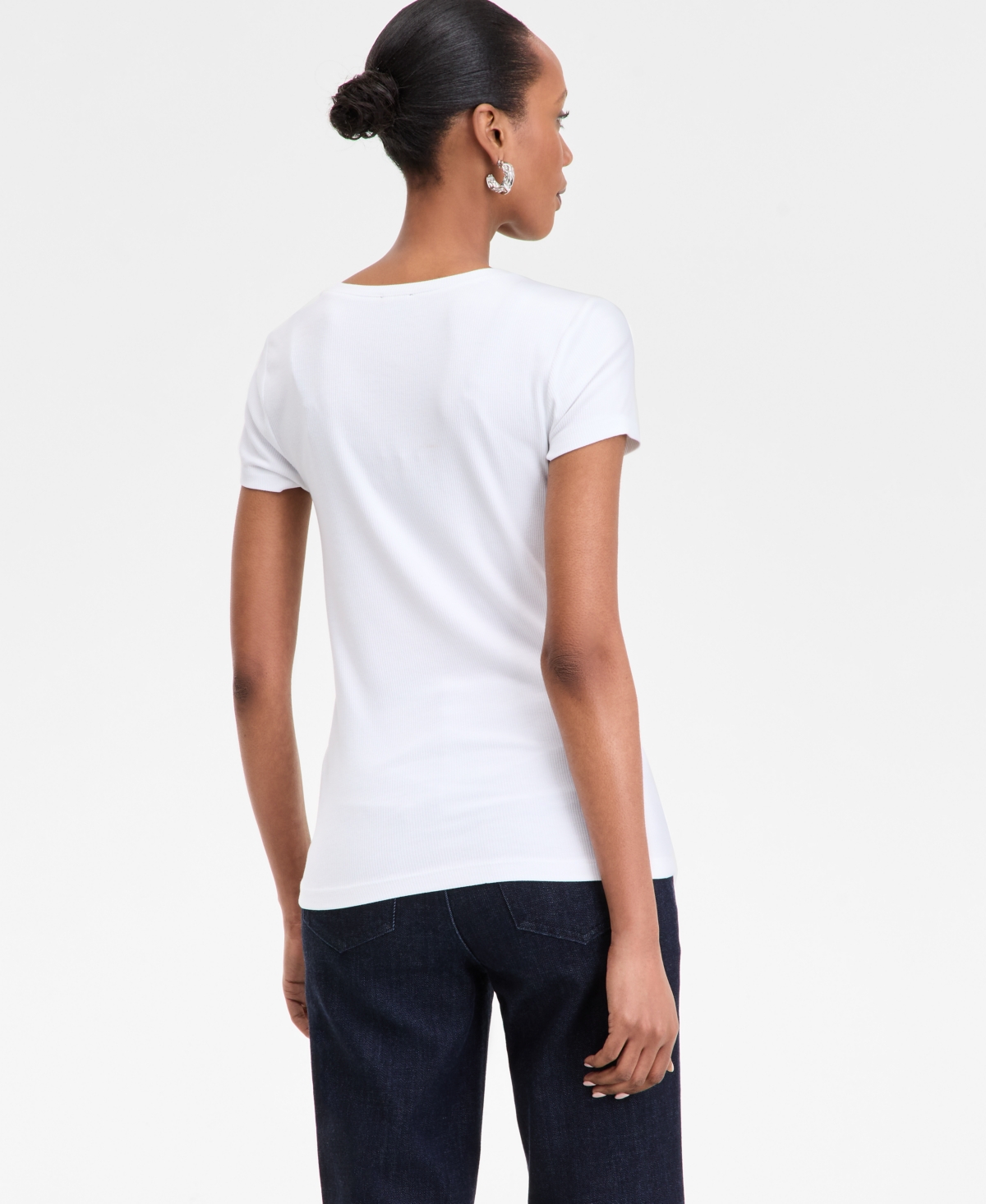 Inc International Concepts Women's Drapy Ribbed V-neck Top, Exclusively At Macy's In White