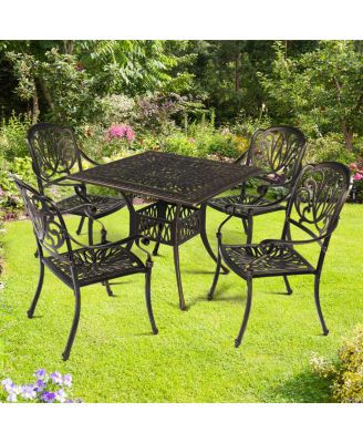 Set of 2 Cast Aluminum Patio Dining Chairs, Stackable Outdoor Bistro Chairs with Armrests for Balcony Backyard Garden Deck