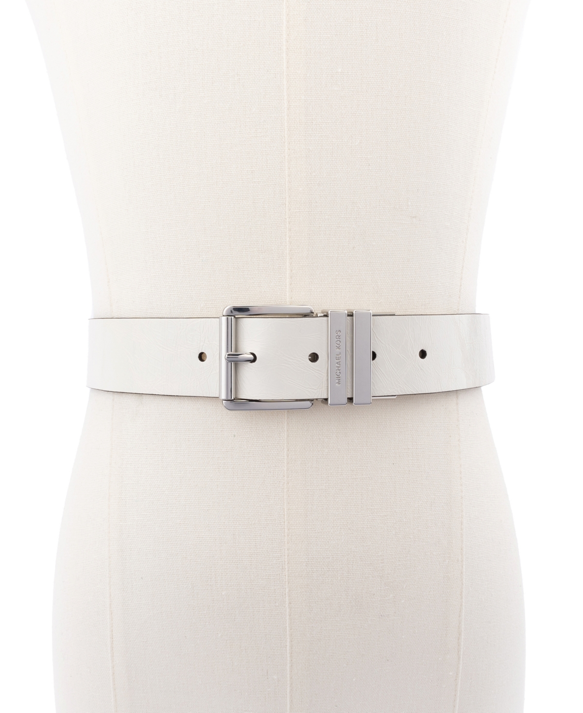 Michael Kors Women's 35mm Leather Reversible Belt In Optic White