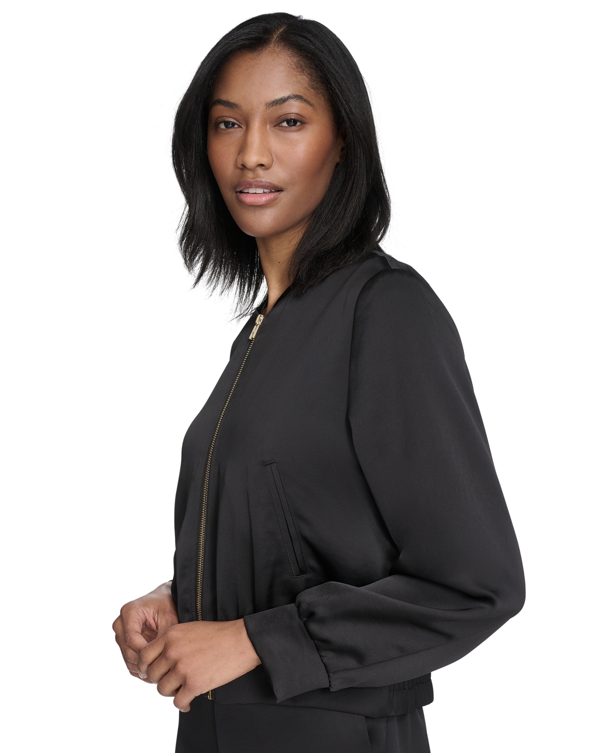 HALSTON WOMEN'S BAND-COLLAR ZIP-FRONT JACKET 