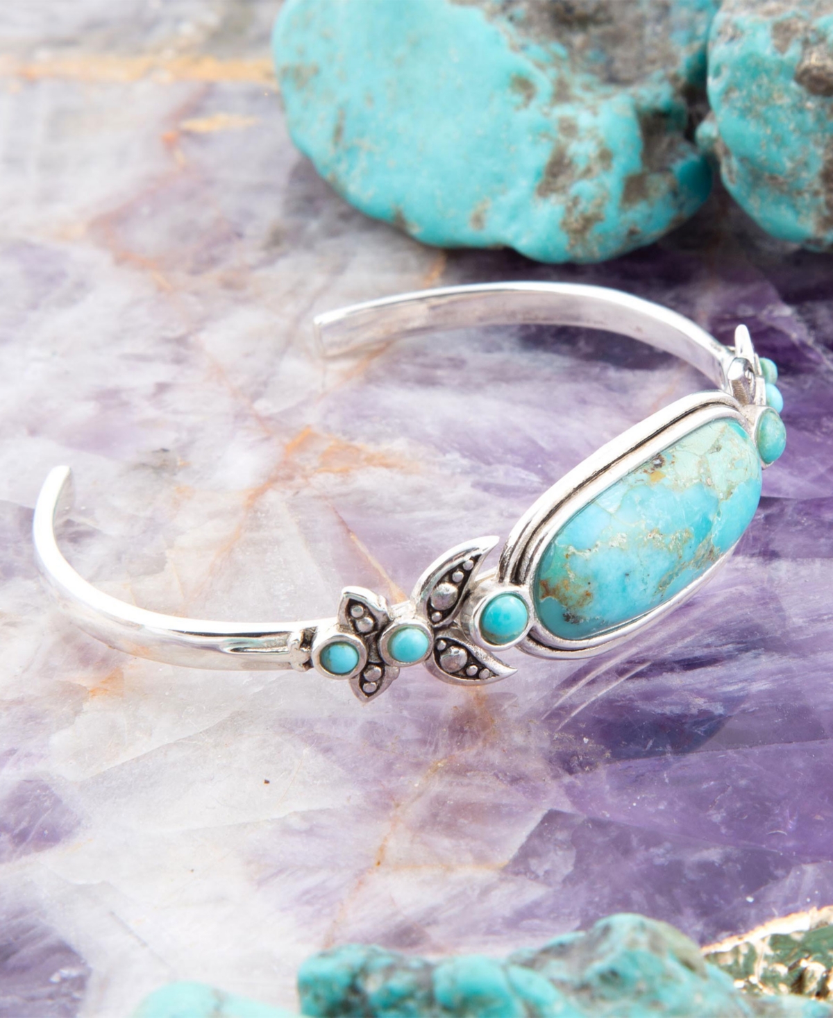 Barse Emile Blue Turquoise Sterling Silver Oval Cuff Bracelet In Genuine Turquoise