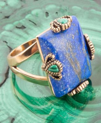 Prismatic Blue Lapis and Malachite Golden Square Ring