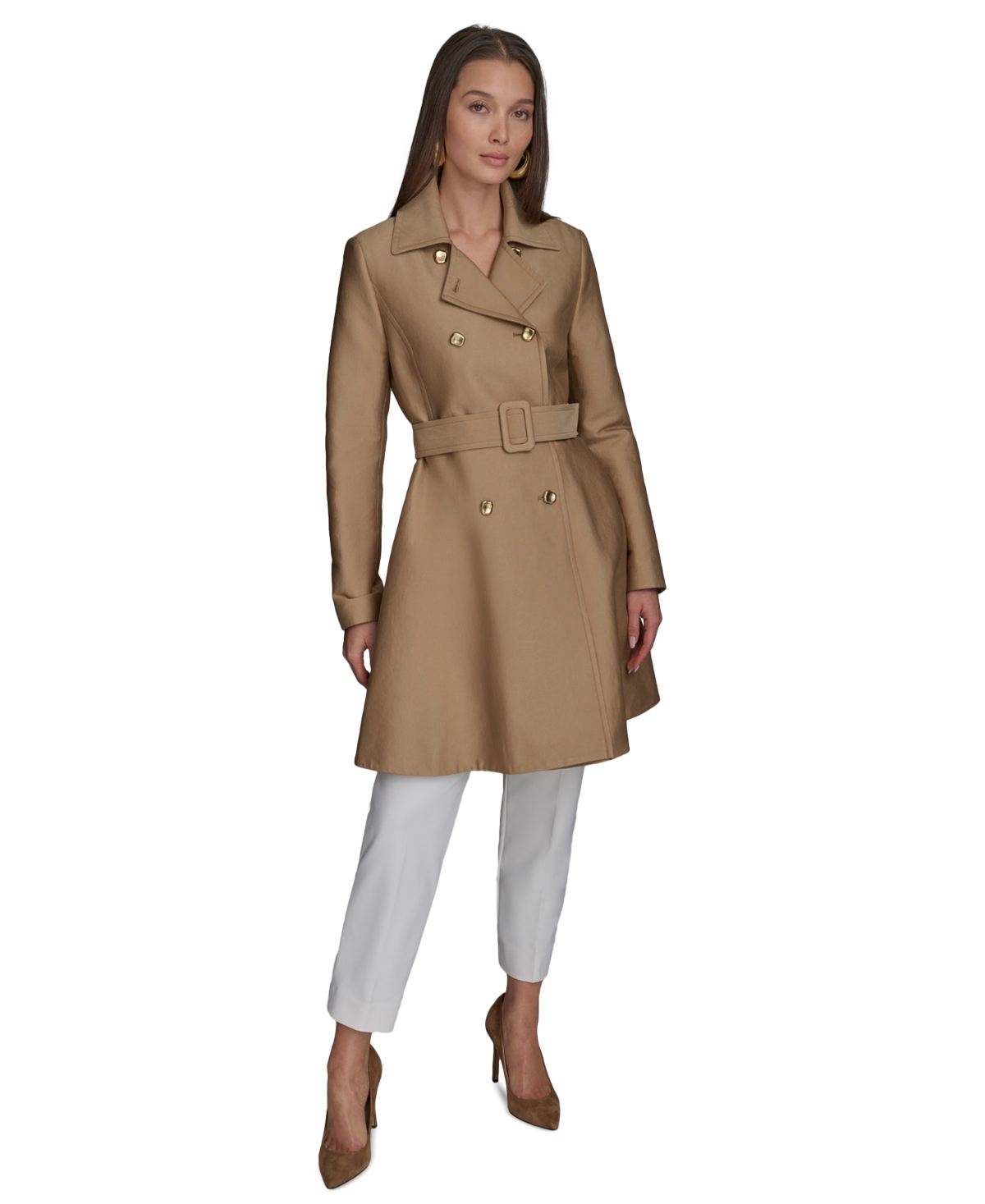 Shop Donna Karan Women's Double-breasted Skirted Trench Coat In Hazelnut