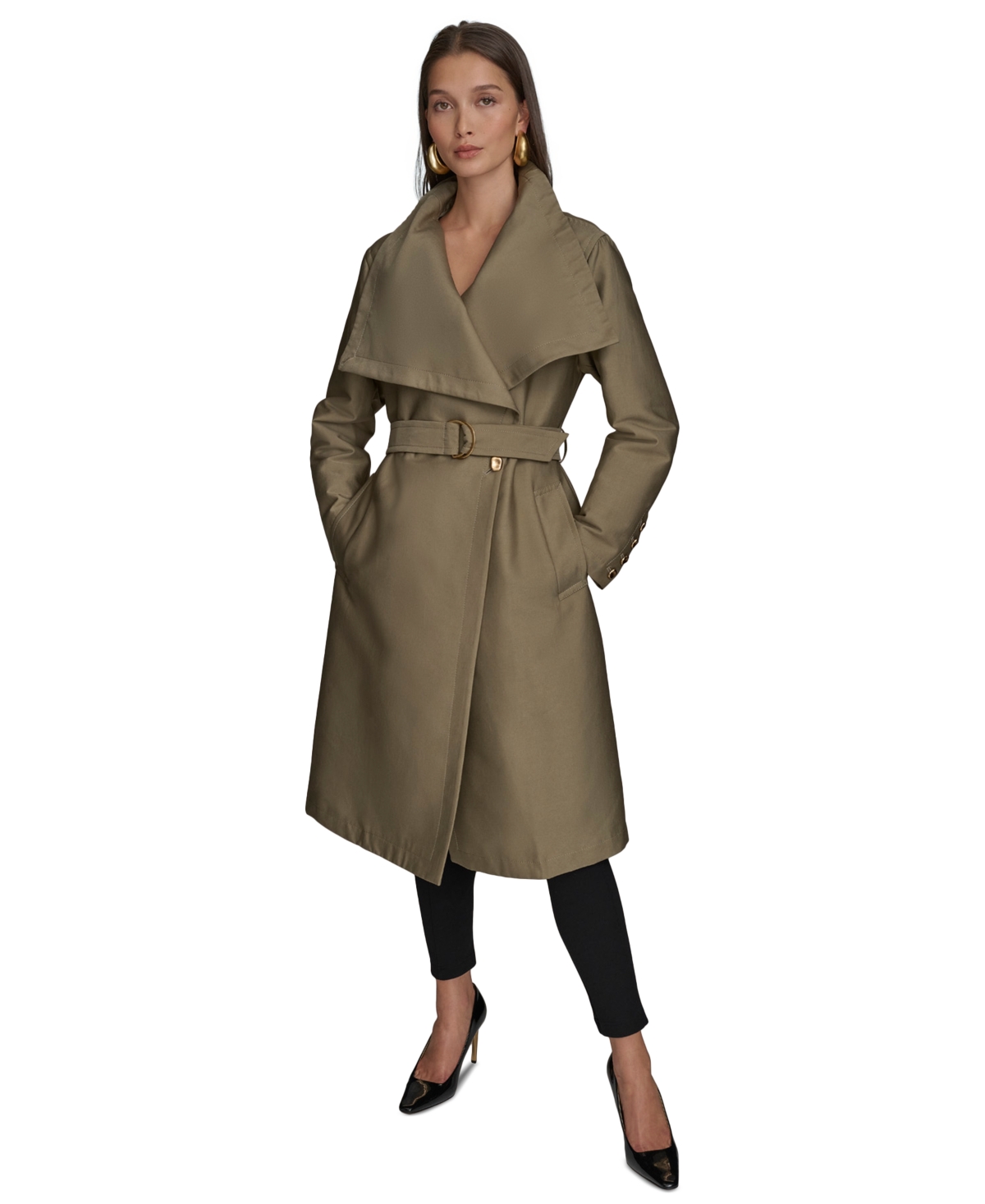 Shop Donna Karan Women's Draped-neck Trench Coat In Terragon