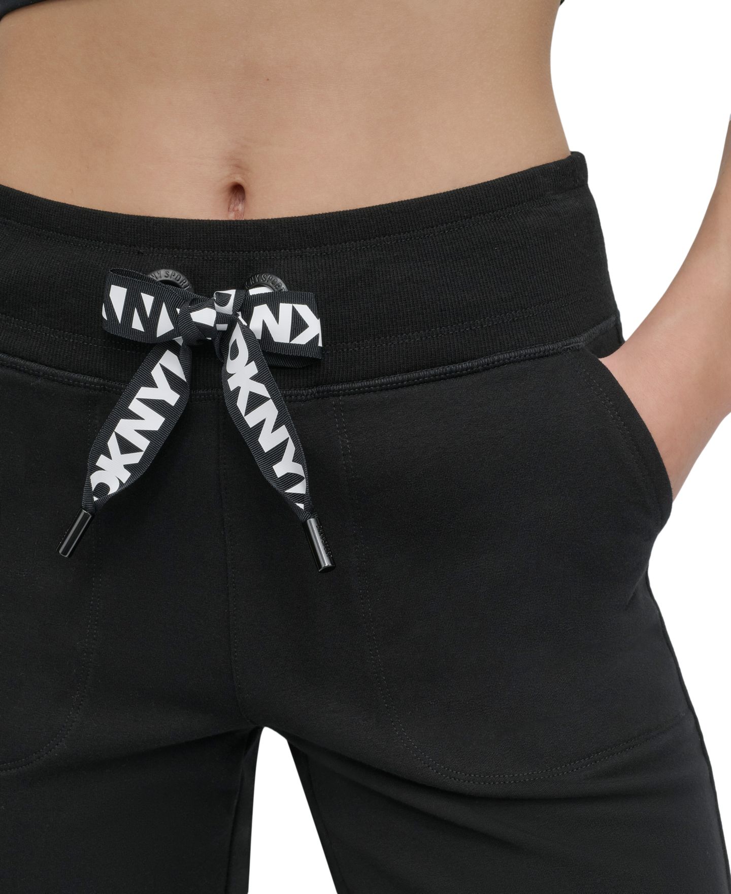 Женские брюки DKNY Sport Logo-Drawstring High-Rise, цвет: Чёрный — фото 3