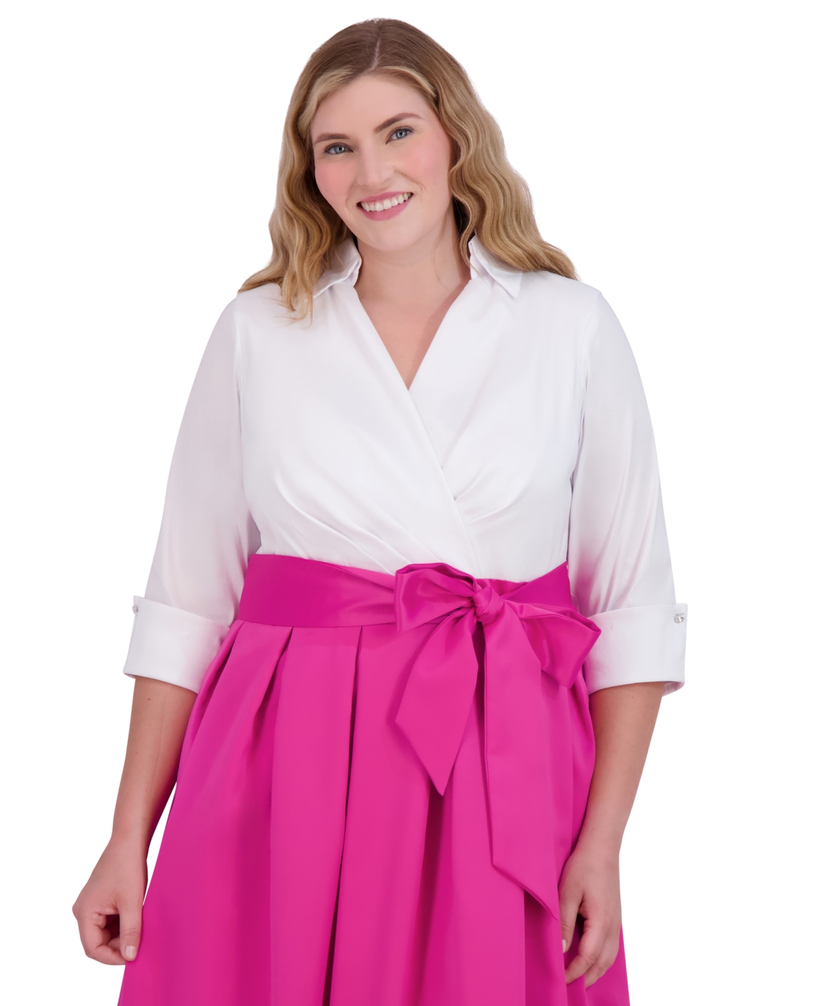 Jessica Howard Women's Colorblocked Collared Evening Gown In Fuschia