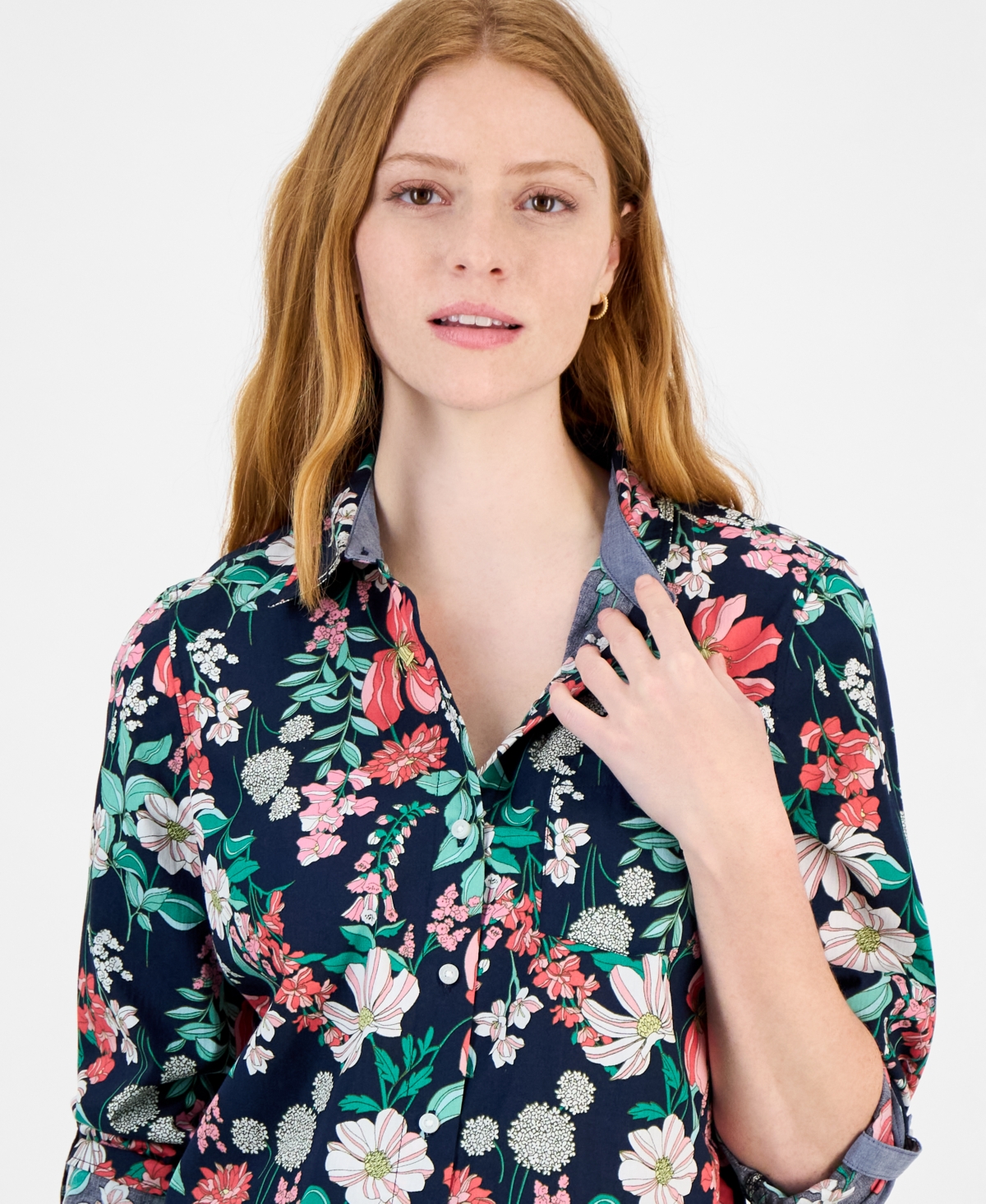 Tommy Hilfiger Women's Floral Cotton Button-front Shirt