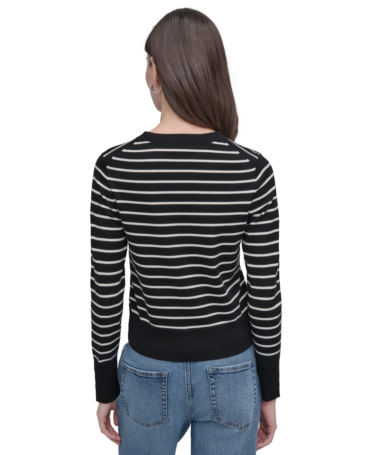 DKNY JEANS PETITE STRIPED CREWNECK SWEATER 