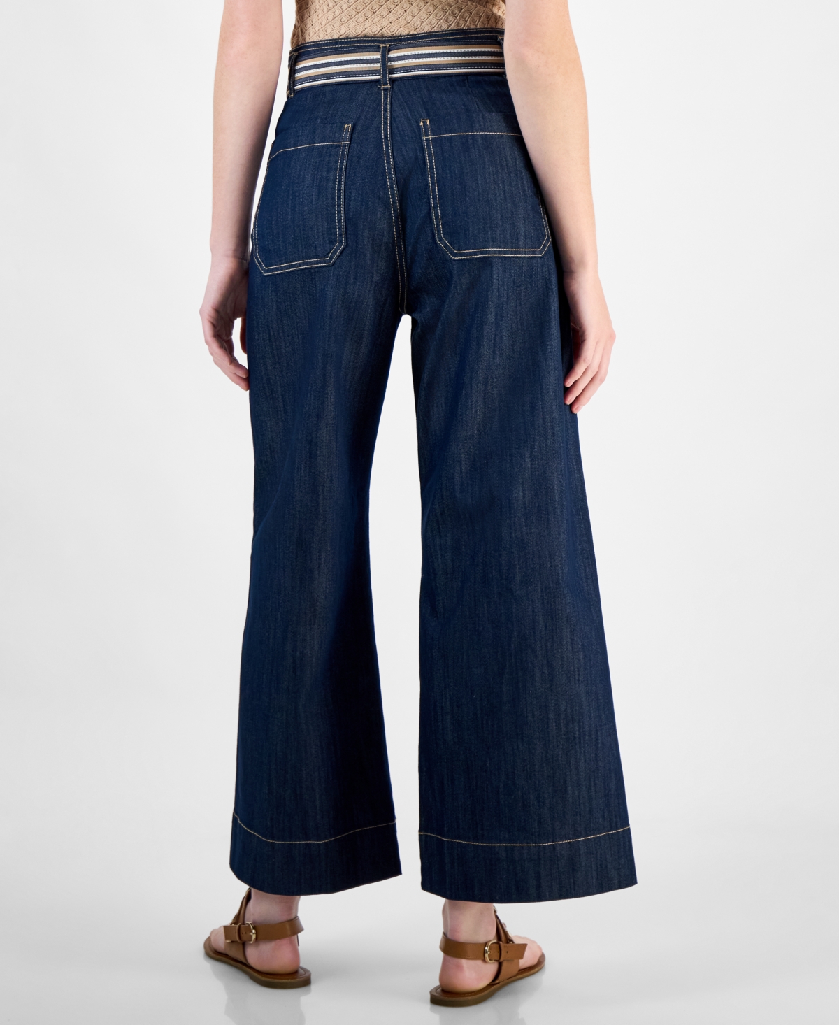 TOMMY HILFIGER WOMEN'S BELTED HIGH RISE WIDE-LEG JEANS 