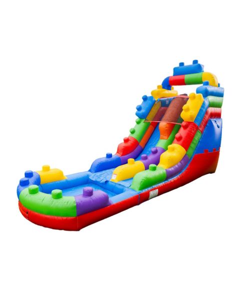 Детская игрушка HERO Kiddo Block Party 16' Tall Commercial-Grade Inflatable Water Slide with Attached Pool, 1 Person, Ages 3+