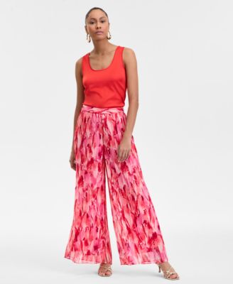 I.N.C. International Concepts - Women's High-Rise Printed-Chiffon Wide-Leg Pants