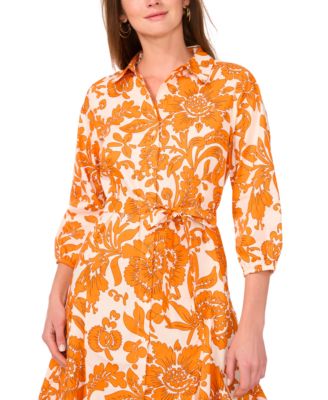 Women's Printed Collared Button-Front Dress