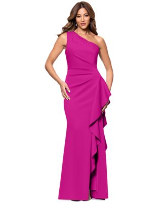 Women's Ruffled One-Shoulder Scuba Gown