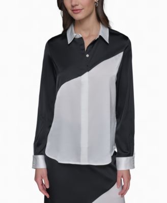 KARL LAGERFELD PARIS - Women's Colorblocked Button-Front Blouse