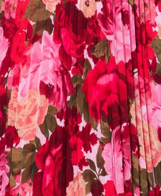 Plus Size Floral Off-The-Shoulder Pleated Gown