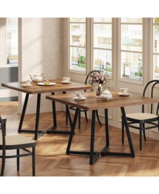 Square Dining Table Set of 4, 31.5" Industrial Dinner Table with Metal Base, Wood Kitchen Table for 10 People, Brown Bar Table