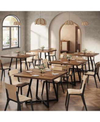 Square Dining Table Set of 4, 31.5" Industrial Dinner Table with Metal Base, Wood Kitchen Table for 10 People, Brown Bar Table